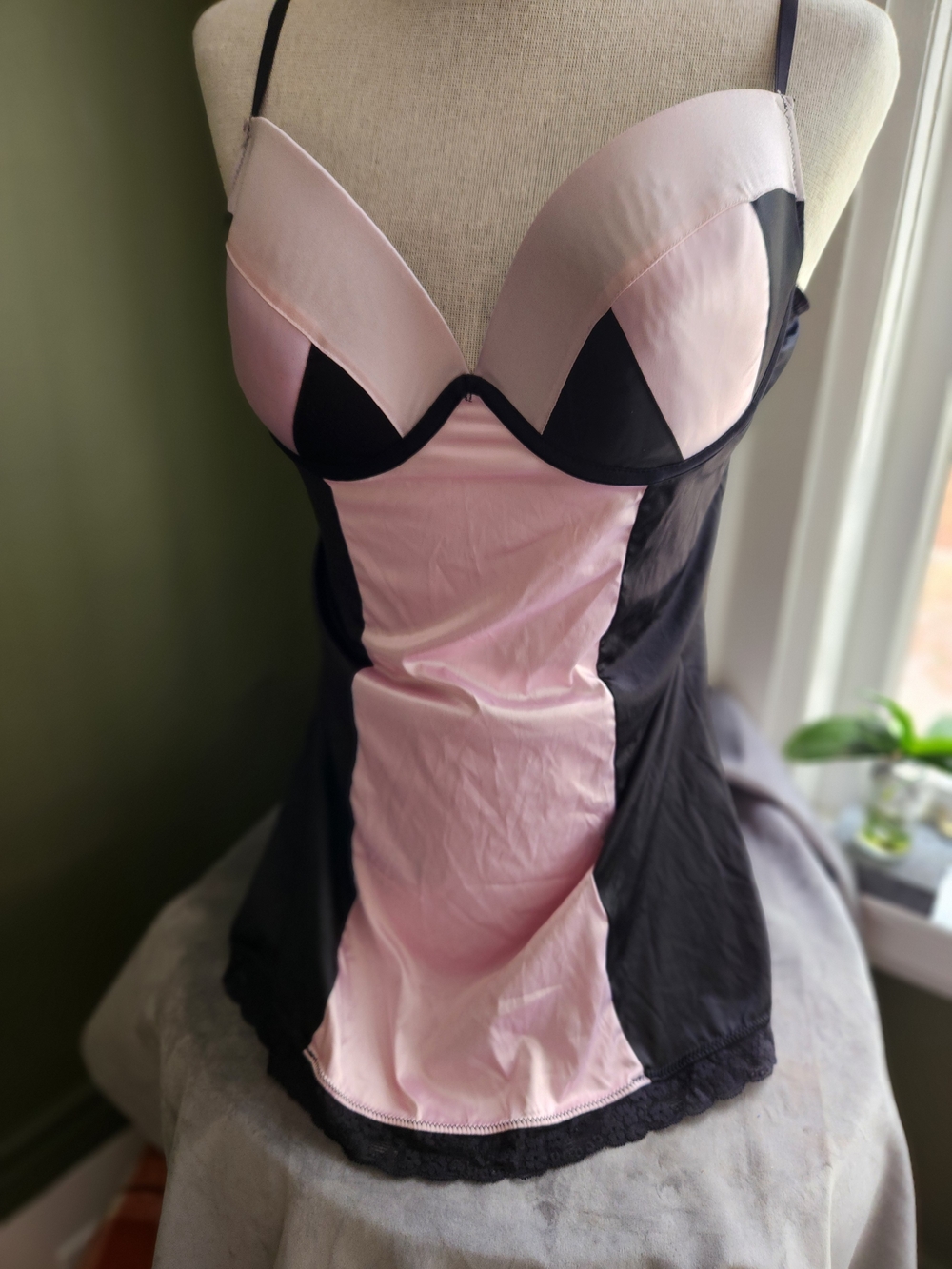 Pink and Black Lingerie - Short gown - Spaghetti Straps